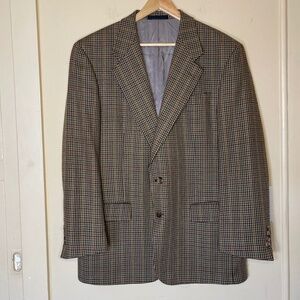 Burberry Houndstooth Plaid London Tan Checkered Blazer Men's